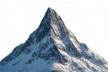 Snow-capped mountain peak with jagged rock, high alpine summit on transparent background, winter landscape element