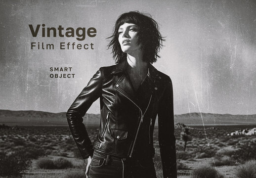 Vintage Black and White Film Grain Photo Effect