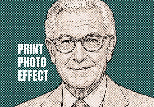 Vintage Sketch Print Photo Effect Mockup