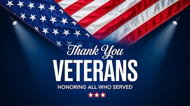 Thank you veterans background with american flag honoring military service and patriotism
