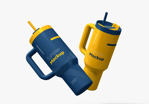 Two Jumbo Tumbler Water Bottle Mockup