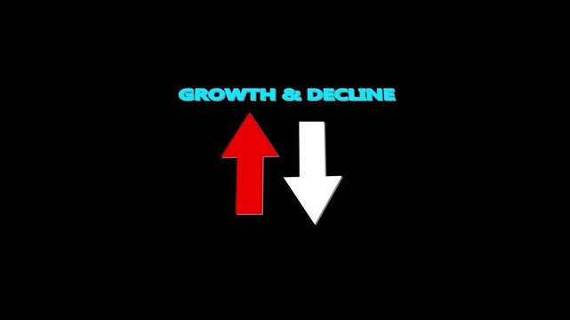 Growth and Decline control concept animation by digital data business graph icon. Virtual decline and growth icons to Improve work efficiency for growth control and decline reduction