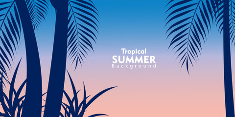 Hawaiian summer posters. Set of tropical cards with palm tree silhouettes. Templates for card, beach party flyer and invitation. Sea ​​sunset, evening sky. Vector illustration, meshes.