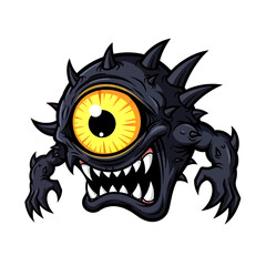 Eye Creature with Spikes and Sharp Teeth Cartoon Design