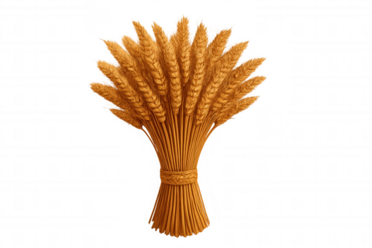 Golden wheat sheaf representing harvest, agriculture, and successful farming, transparent background