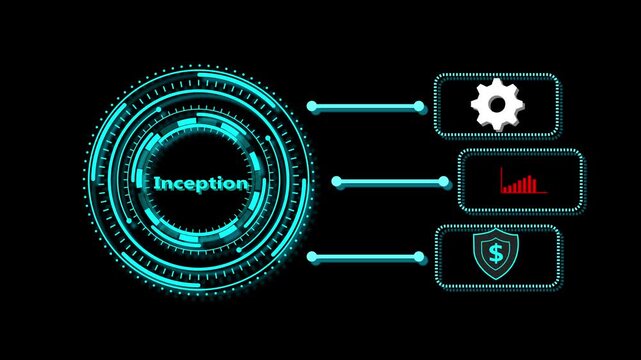 Advanced Futuristic  Inception Analysis Dashboard Interface Design Concept for Business Optimization, Technology Development, Performance Growth, and Secure Financial Management Visualization.