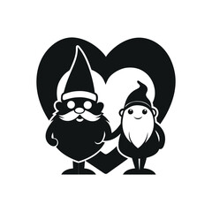 Fototapeta premium Two adorable gnomes holding hands in front of a heart