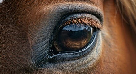 Captivating Gaze: A close-up shot of a horse's eye, showcasing intricate detail, glistening highlights, and a window to its soul.
