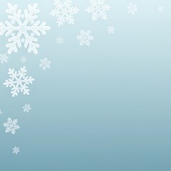 Delicate white snowflakes gently falling on a serene light blue gradient background creating a wintery elegant design