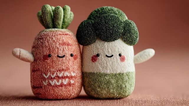 Cheerful vegetable characters with charming expressions and soft textures