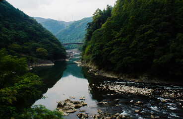 嵯峨野トロッコ鉄道からの風景　保津川