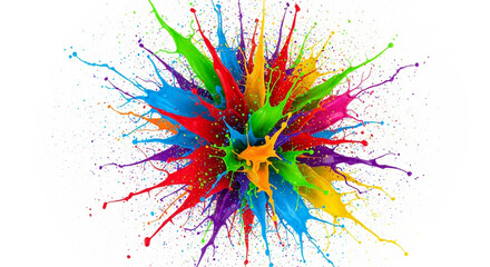 Colorful paint explosion isolated on white background, a vibrant burst of hues creating a dynamic and eyecatching abstract design, perfect for adding energy