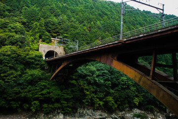 嵯峨野トロッコ鉄道からの風景　保津川