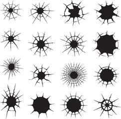 Cracked Glass Hole Shattered Broken Window Realistic Bullet Holes Transparent