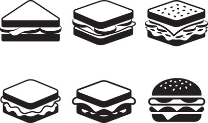 Tasty Sandwich Silhouettes Collection Delicious Meal Food Black Shape Design Restaurant