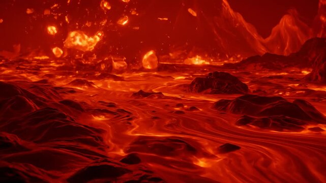 Lava Flowing and Erupting Volcanically in Hellscape