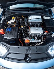 Fototapeta premium Top-down view of a car's engine bay