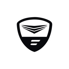 Modern shield logo with abstract v shape and horizontal lines