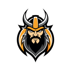 Fototapeta premium Fierce viking warrior mascot head with horned helmet