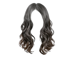 Long wavy grey wig on transparent background for fashion and costume design