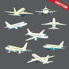 Various Airplane commercial passenger jet aircraft vector illustration