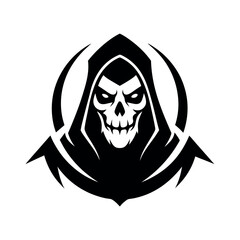 Grim reaper skull emblem with hooded silhouette