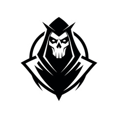 Grim reaper skull emblem with glowing eyes