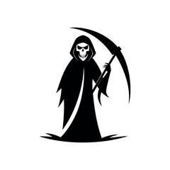 Grim reaper silhouette with scythe on white background