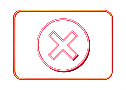 Bright neon red x mark inside a circle on a black background with rounded corners