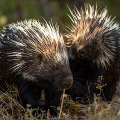 Two African porcupines close up