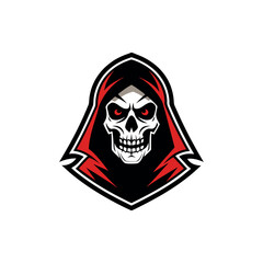 Fototapeta premium Grim reaper skull with red hooded cloak emblem