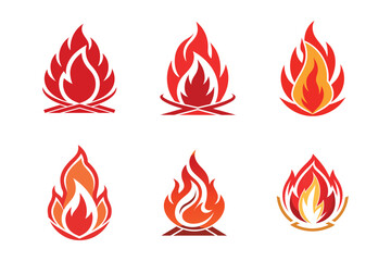 Collection of stylized fire icons in red and orange hues
