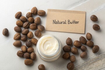 Shea Butter Jar with Nuts in a Flat Lay Arrangement