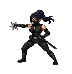 Fototapeta premium pixel art female ninja shuriken katana stealth illustration