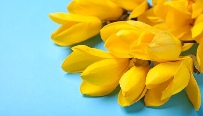Obraz premium Yellow Magnolia blossoms on a light blue background