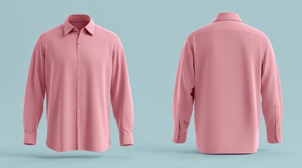 Two pink shirts on a blue background. The clothing concept of formal wear.