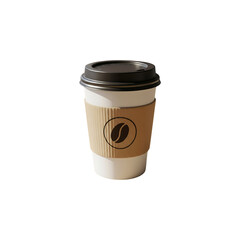 Freshly brewed coffee cup with sleeve and bean logo for morning energy and cafe takeaway