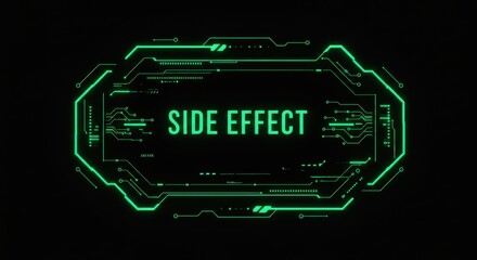 Side Effect Text on Futuristic HUD Interface with Green Circuit Board Frame