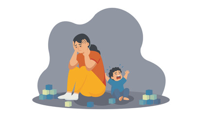 Emotional exhaustion of parents vector illustration 