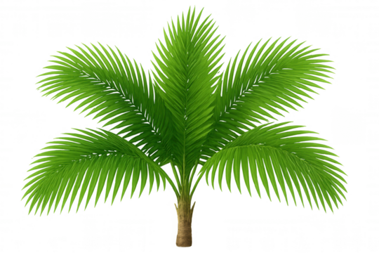 Green tropical palm tree with fronds and trunk, botanical plant element on transparent background