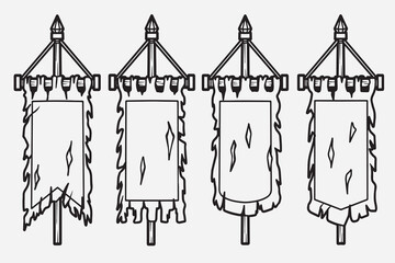 set of pennant medieval ripped with outline style good for icon, symbol, element design, coloring book, etc