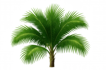 Green tropical palm tree with lush foliage, symbolizing summer, vacation, and exotic nature on transparent background