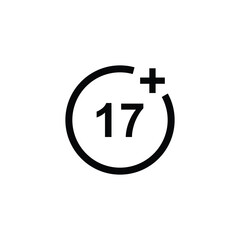 The logo contains age limit sign, underage restriction, prohibition icon, 17 age icon, 17 and above special logo, age limit circle sign vector illustration.