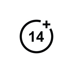 The logo contains age limit sign, underage restriction, prohibition icon, 14 age icon, 14 and above special logo, age limit circle sign vector illustration.