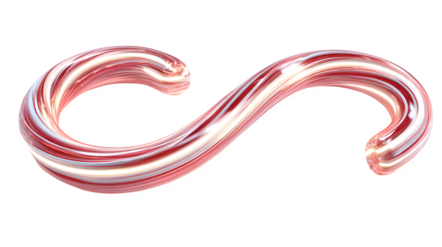 Futuristic Christmas candy cane made of glowing neon stripes isolated on white background