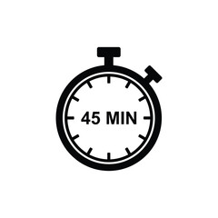 45-minute timer icon. Logo for clock, speed, and stopwatch timers. Attractive design for all purposes. Vector graphic illustration.