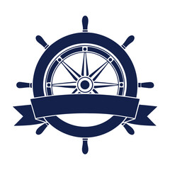 Nautical Ship Wheel Logo with Ribbon Banner – Classic Symbol for Maritime, Leadership, or Emblem Branding