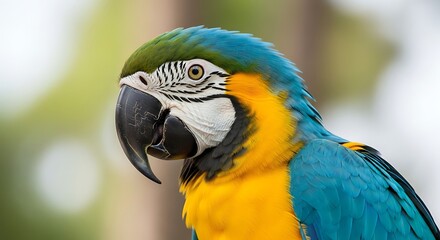 Obraz premium Close-up Portrait of a Vibrant Blue and Gold Macaw.