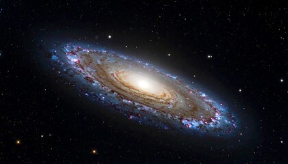 A vibrant spiral galaxy with numerous stars and pink/blue clusters in space