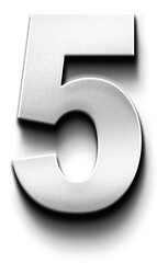 3D Embossed Matte Silver Number Five 5 Drop Shadow PNG